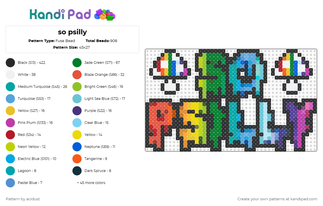 so psilly - Fuse Bead Pattern by acidust on Kandi Pad - black,green,light blue,red,colorful