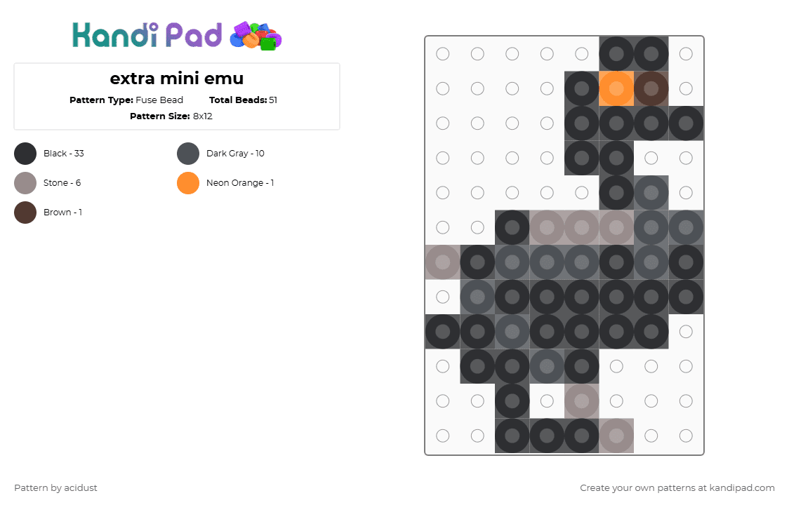 extra mini emu - Fuse Bead Pattern by acidust on Kandi Pad - black,gray