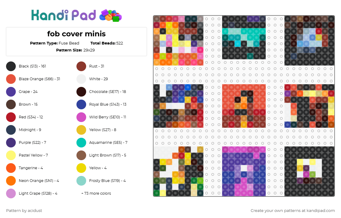 fob cover minis - Fuse Bead Pattern by acidust on Kandi Pad - brown, colorful, purple, red, yellow