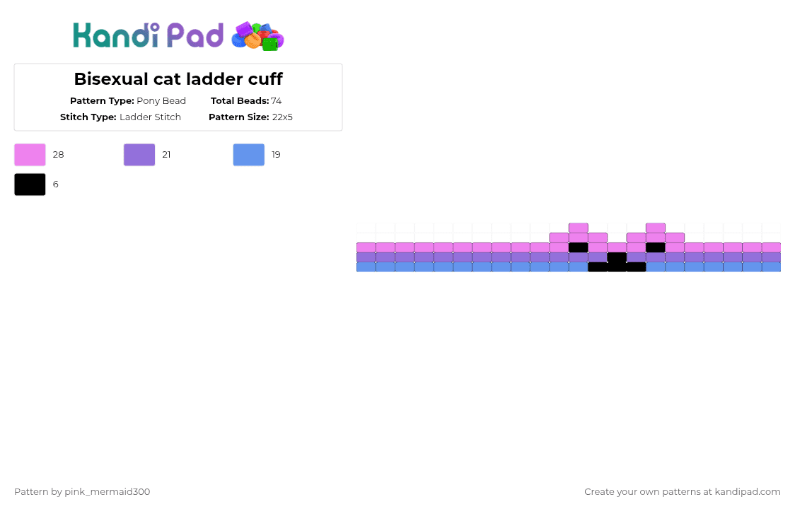 Bisexual cat ladder cuff - Pony Bead Pattern by pink_mermaid300 on Kandi Pad - pink,bi,bisexual,cat,biromantic,ladder cuff,gay,ladder,kitty