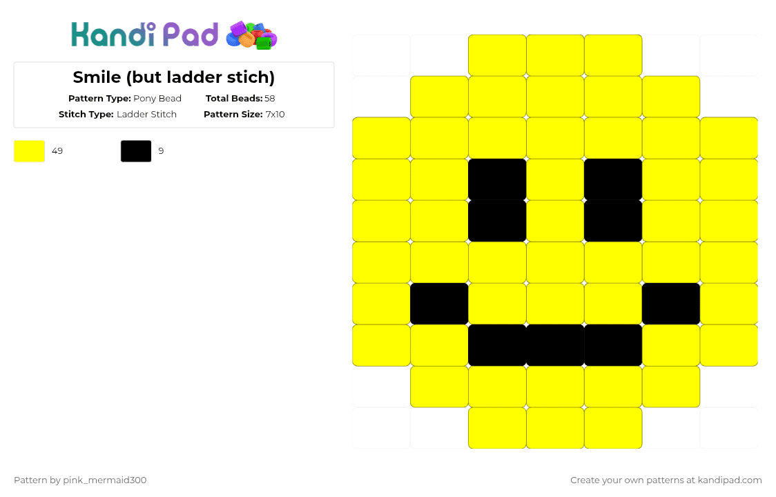 Smile (but ladder stich) - Pony Bead Pattern by pink_mermaid300 on Kandi Pad - yellow,smile,ladder,ladder stich,happy,yay,idk