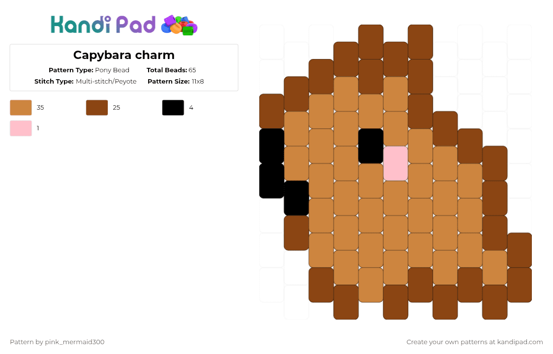 Capybara charm - Pony Bead Pattern by pink_mermaid300 on Kandi Pad - red,orange,capybara,charm,cute,animal,capabara