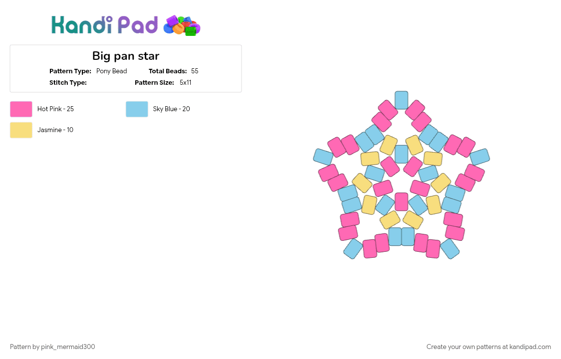 Big pan star - Pony Bead Pattern by pink_mermaid300 on Kandi Pad - gay, light blue, pan, pan star, panromantic, pansexual, pink, pride, star, stars