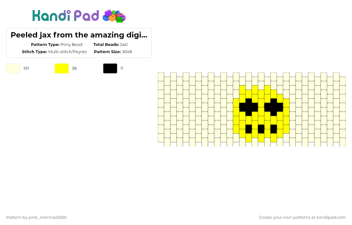 Peeled jax from the amazing digital circus - Pony Bead Pattern by pink_mermaid300 on Kandi Pad - digital, digital circus, episode 8, jax, peeled jax, tadc, tadc episode 8, the amazing digital circus, white