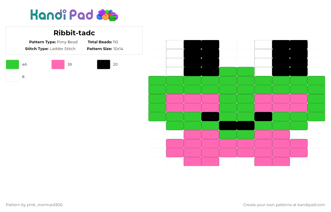 Ribbit-tadc - Pony Bead Pattern by pink_mermaid300 on Kandi Pad - green,pink,tadc,digital circus,the amazing digital circus,ribbit,frog,ladder frog,ladder,charm