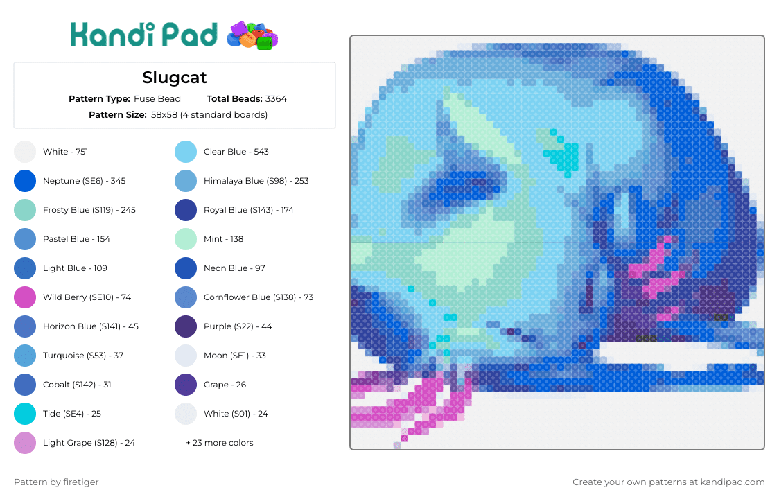 Slugcat - Fuse Bead Pattern by firetiger on Kandi Pad - slugcat,rain world,video game,pixelated,unique,distinctive,blue