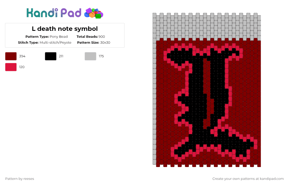 L death note symbol - Pony Bead Pattern by reeses on Kandi Pad - brown