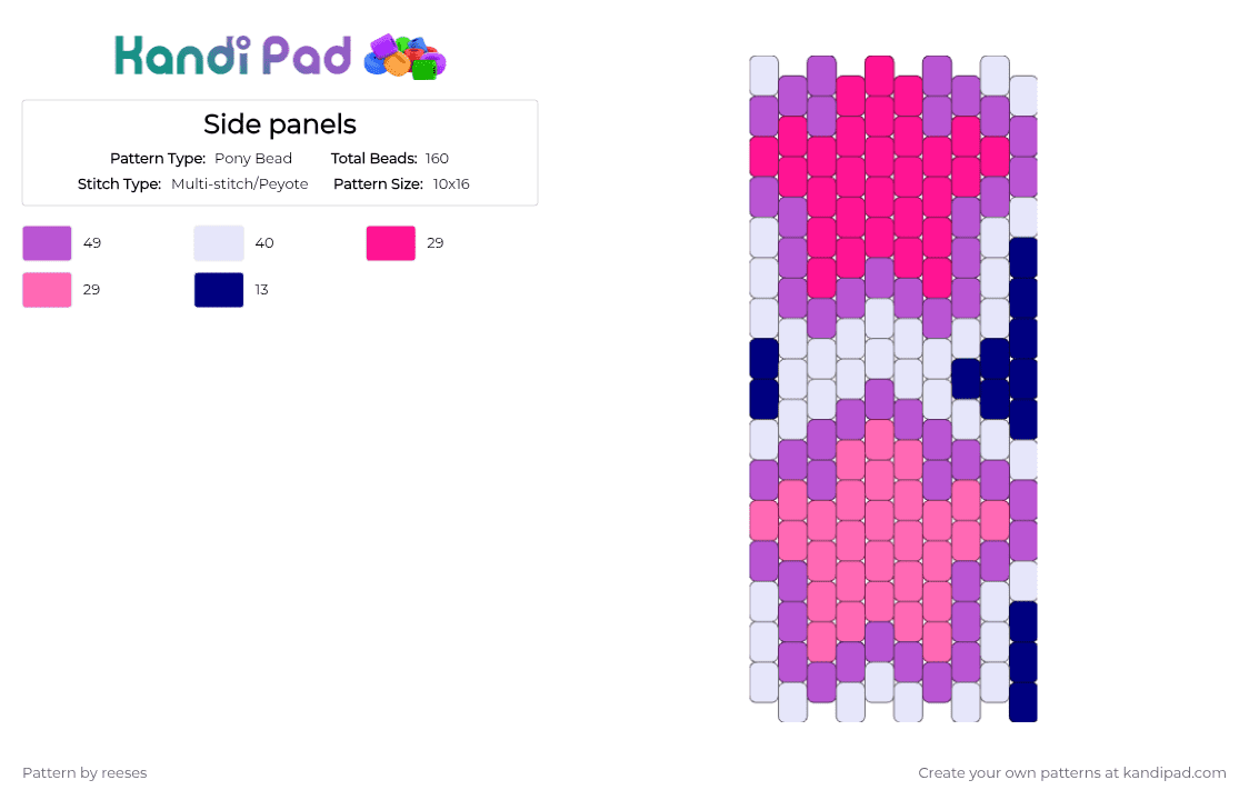 Side panels - Pony Bead Pattern by reeses on Kandi Pad - pink