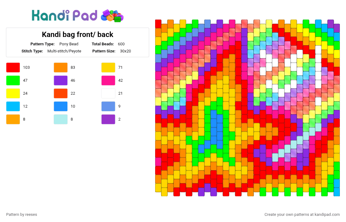 Kandi bag front/ back - Pony Bead Pattern by reeses on Kandi Pad - red,orange,yellow