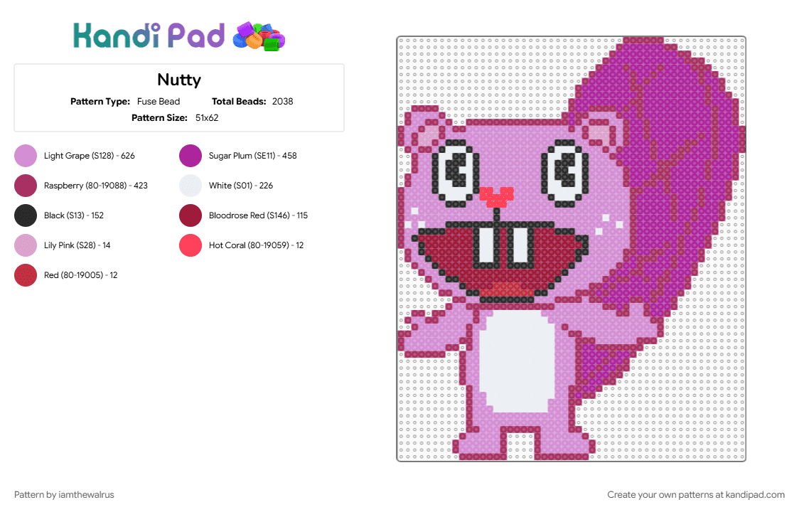 Nutty - Fuse Bead Pattern by iamthewalrus on Kandi Pad - happy tree friends, htf, pink