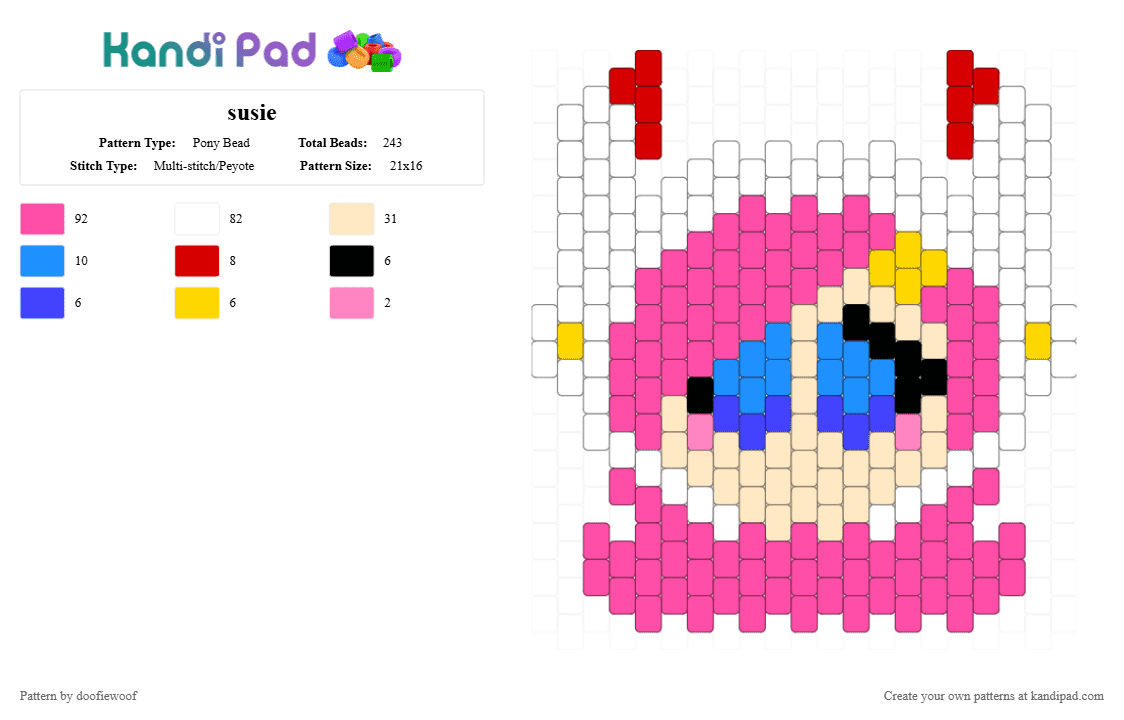 susie - Pony Bead Pattern by doofiewoof on Kandi Pad - beige, kirby, pink, susie kirby