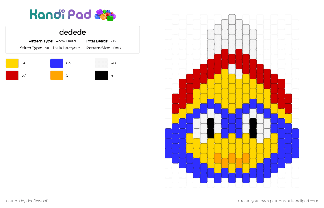 dedede - Pony Bead Pattern by doofiewoof on Kandi Pad - purple,yellow,king dedede,kirby