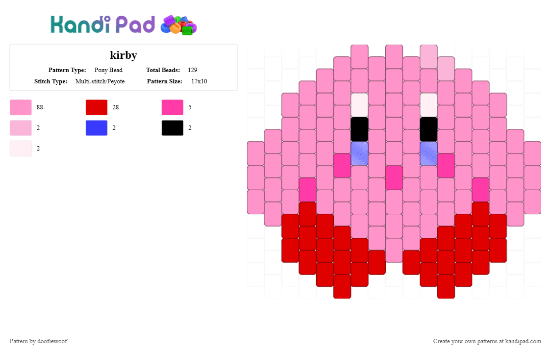 kirby - Pony Bead Pattern by doofiewoof on Kandi Pad - kirby, pink, red