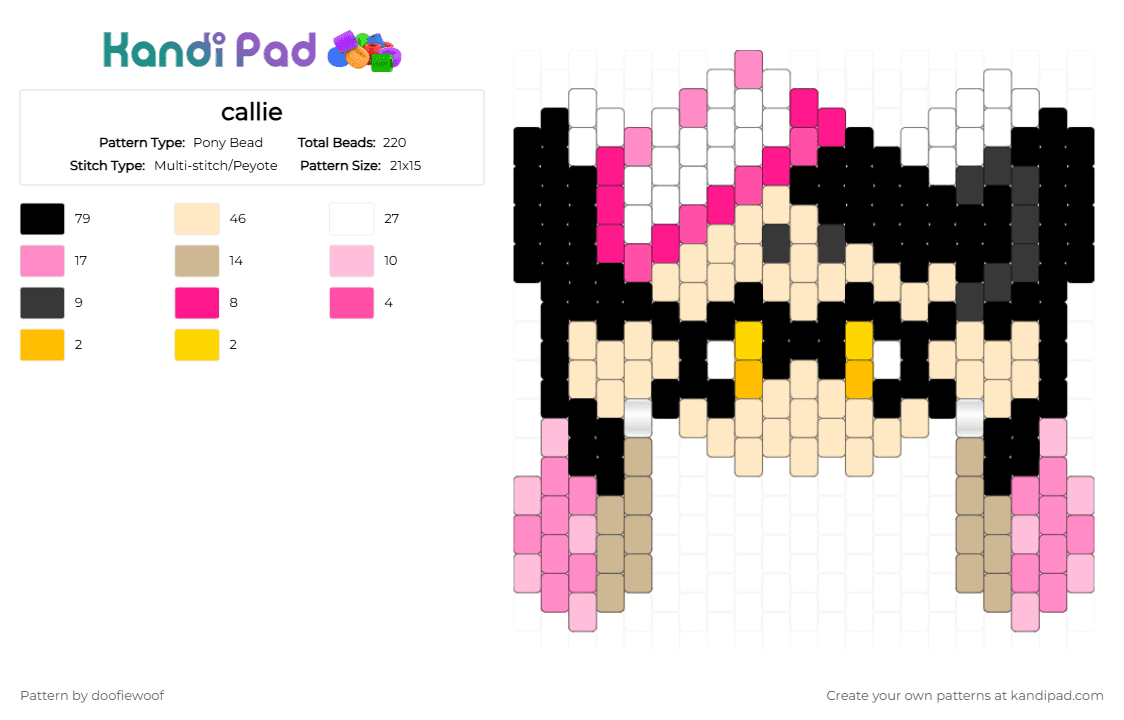 callie - Pony Bead Pattern by doofiewoof on Kandi Pad - beige,pink,splatoon,callie splatoon