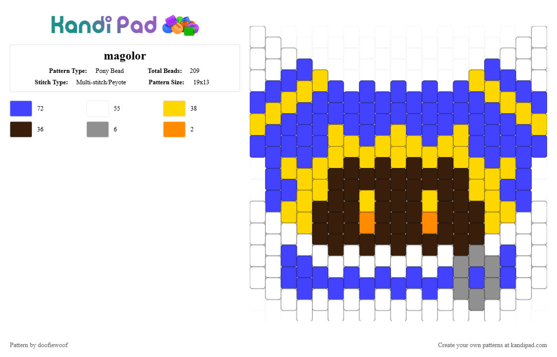 magolor - Pony Bead Pattern by doofiewoof on Kandi Pad - blue, brown, kirby, magolor, yellow