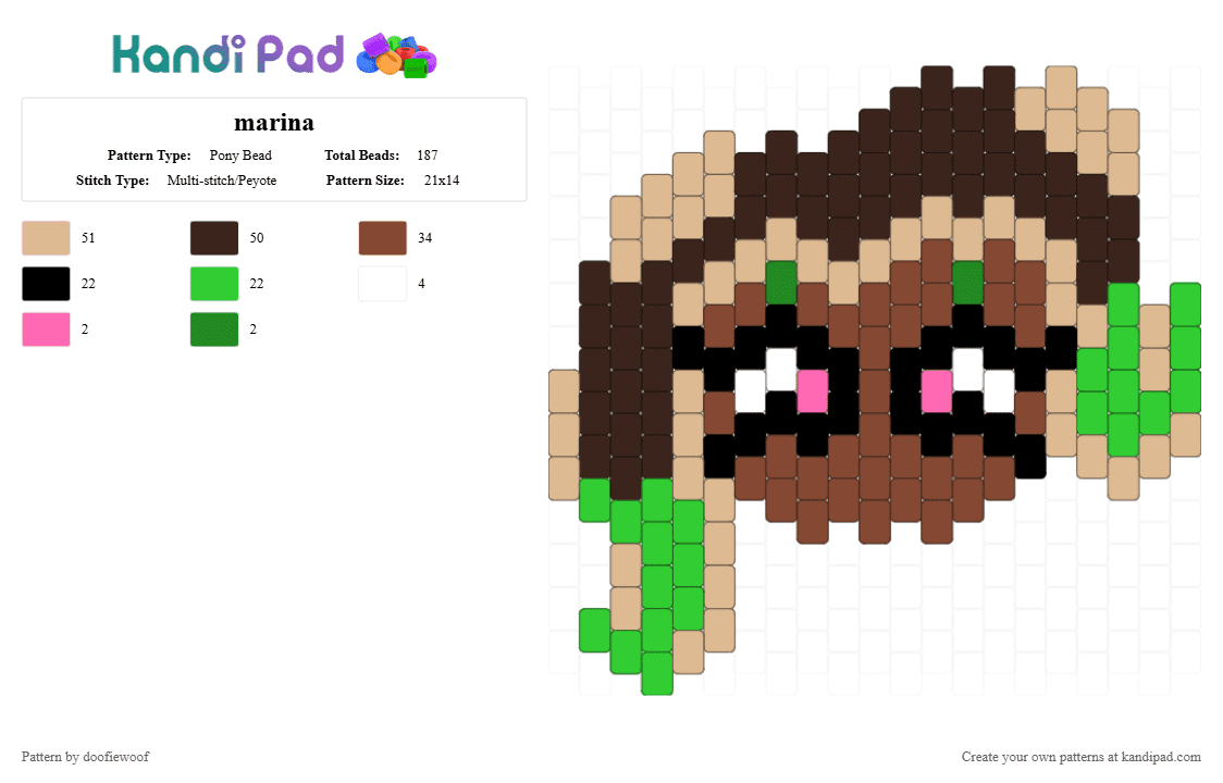 marina - Pony Bead Pattern by doofiewoof on Kandi Pad - red,beige,brown,marina,splatoon,marina splatoon