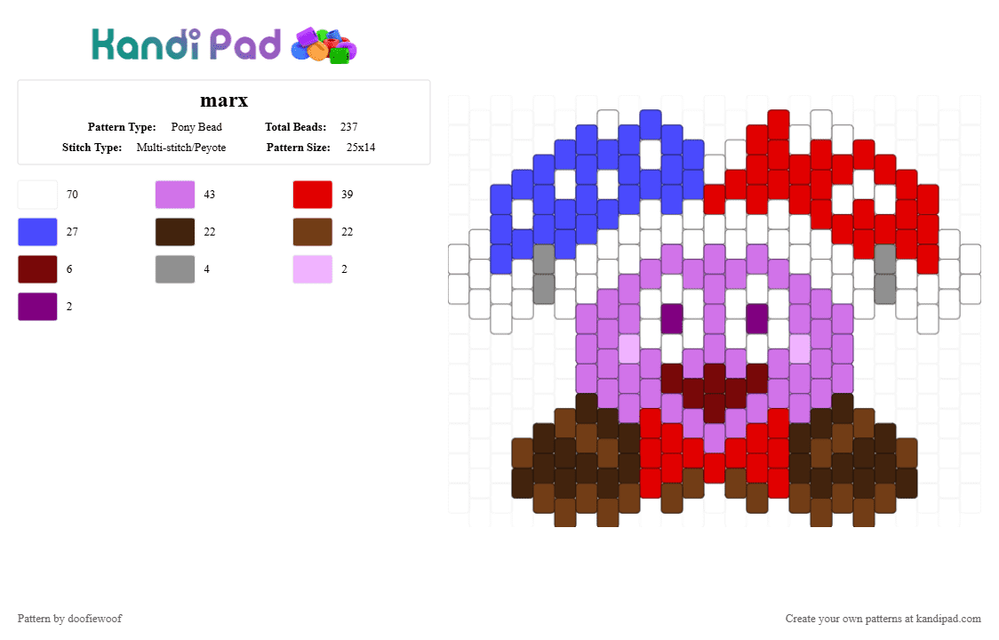 marx - Pony Bead Pattern by doofiewoof on Kandi Pad - brown, kirby, marx kirby, pink, red