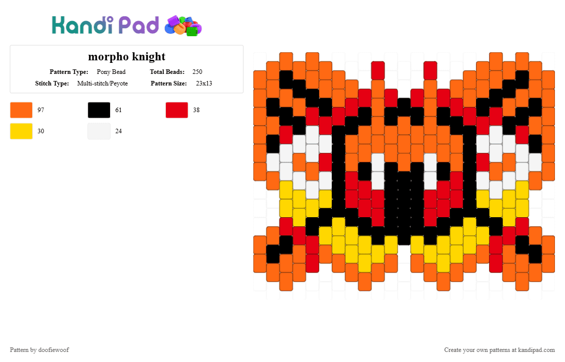 morpho knight - Pony Bead Pattern by doofiewoof on Kandi Pad - orange,kirby,morpho knight,red,yellow