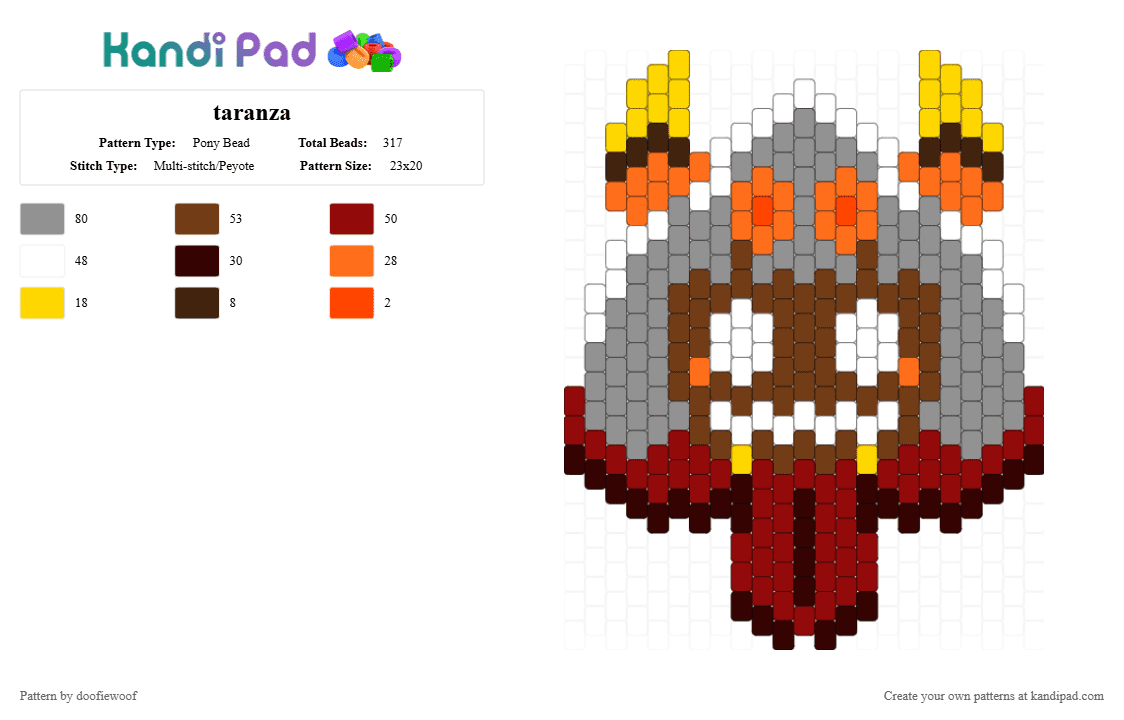 taranza - Pony Bead Pattern by doofiewoof on Kandi Pad - brown, gray, kirby, red, taranza