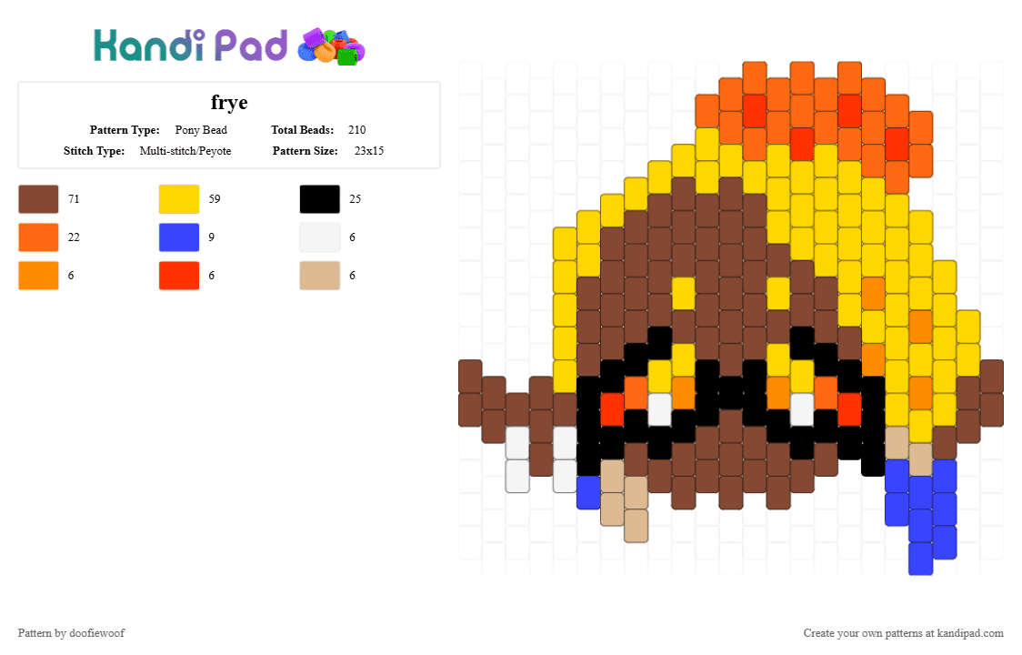frye - Pony Bead Pattern by doofiewoof on Kandi Pad - red,yellow,splatoon,frye,frye splatoon,orange
