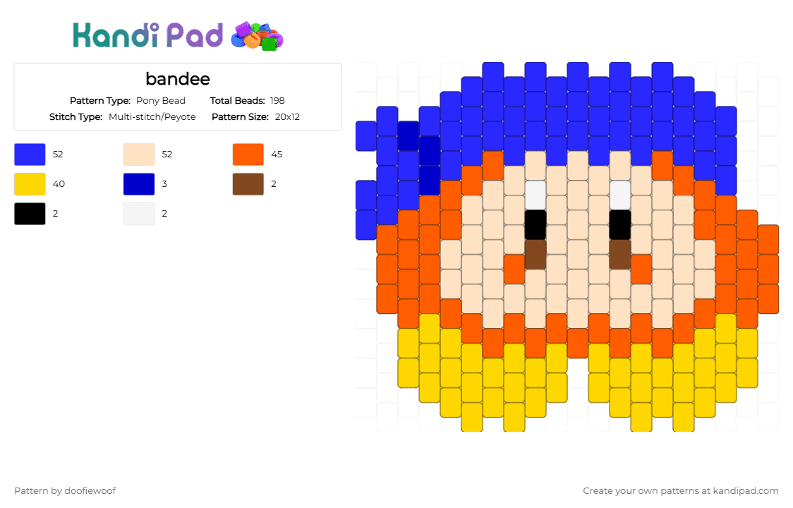bandee - Pony Bead Pattern by doofiewoof on Kandi Pad - orange,purple,beige,yellow,bandana waddle dee,kirby,blue