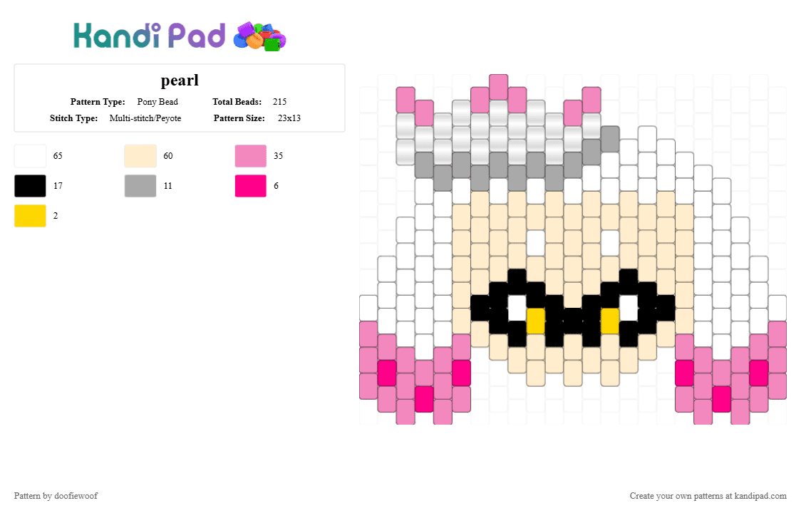 pearl - Pony Bead Pattern by doofiewoof on Kandi Pad - beige, pink, splatoon