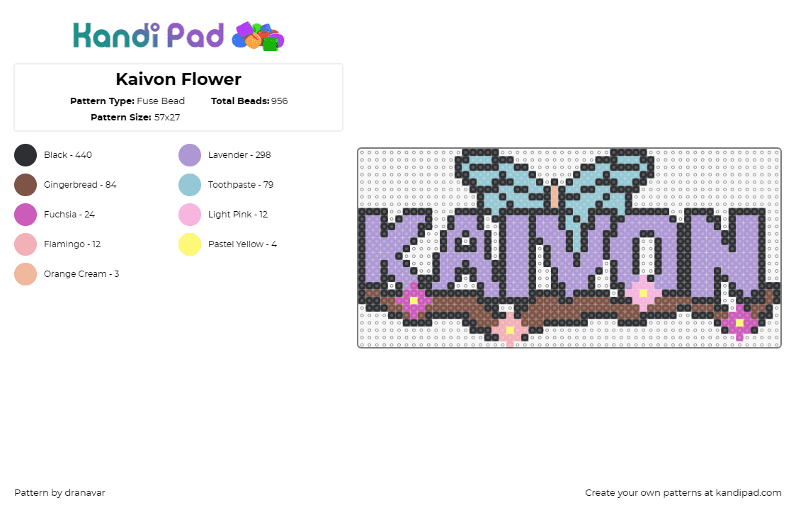 Kaivon Flower - Fuse Bead Pattern by dranavar on Kandi Pad - kaivon,dj,flowers,butterfly,music,edm,harmony,nature,tranquil,backdrop,bloom,pur