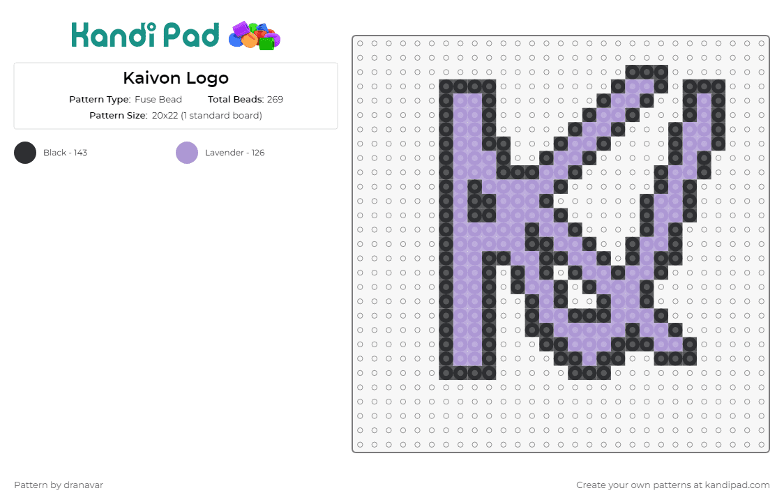 Kaivon Logo - Fuse Bead Pattern by dranavar on Kandi Pad - kaivon,dj,edm,music,logo,electronic,beat,purple
