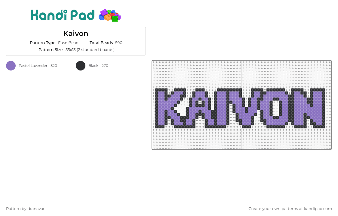 Kaivon - Fuse Bead Pattern by dranavar on Kandi Pad - kaivon,dj,music,edm,visual symphony,bold,stylized,auditory passion,creative,crafting,purple
