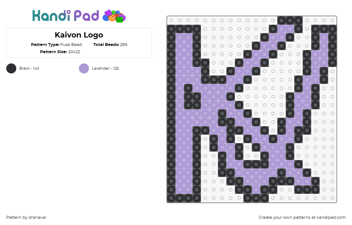 Kaivon Logo - Fuse Bead Pattern by dranavar on Kandi Pad - kaivon,dj,edm,music,logo,electronic,beat,purple