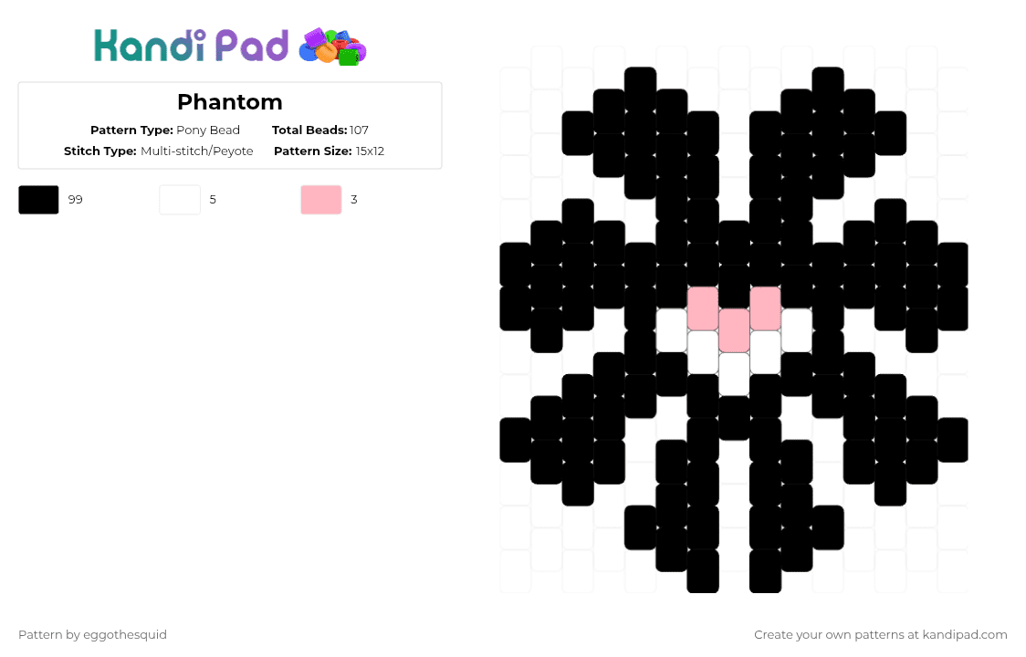 Phantom - Pony Bead Pattern by eggothesquid on Kandi Pad - black,pink,white