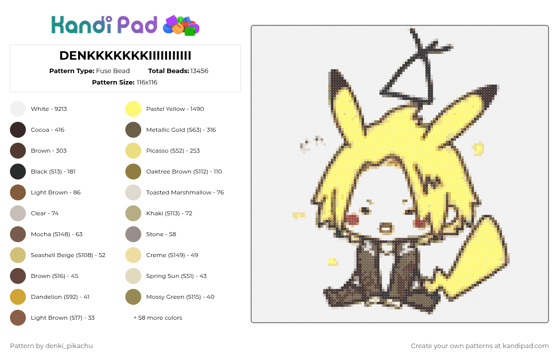 DENKKKKKKKIIIIIIIIIII - Fuse Bead Pattern by denki_pikachu on Kandi Pad - white,tan,yellow,colorful