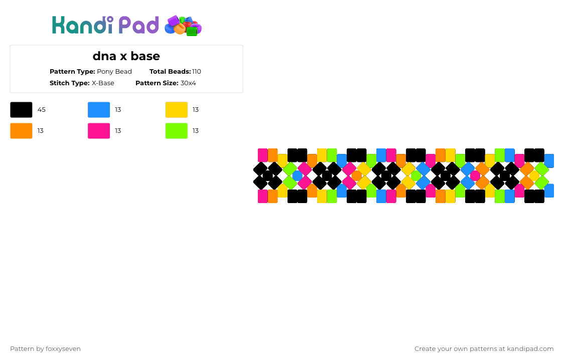 dna x base - Pony Bead Pattern by foxxyseven on Kandi Pad - yellow,pink,colorful,dna,rainbow,xbase