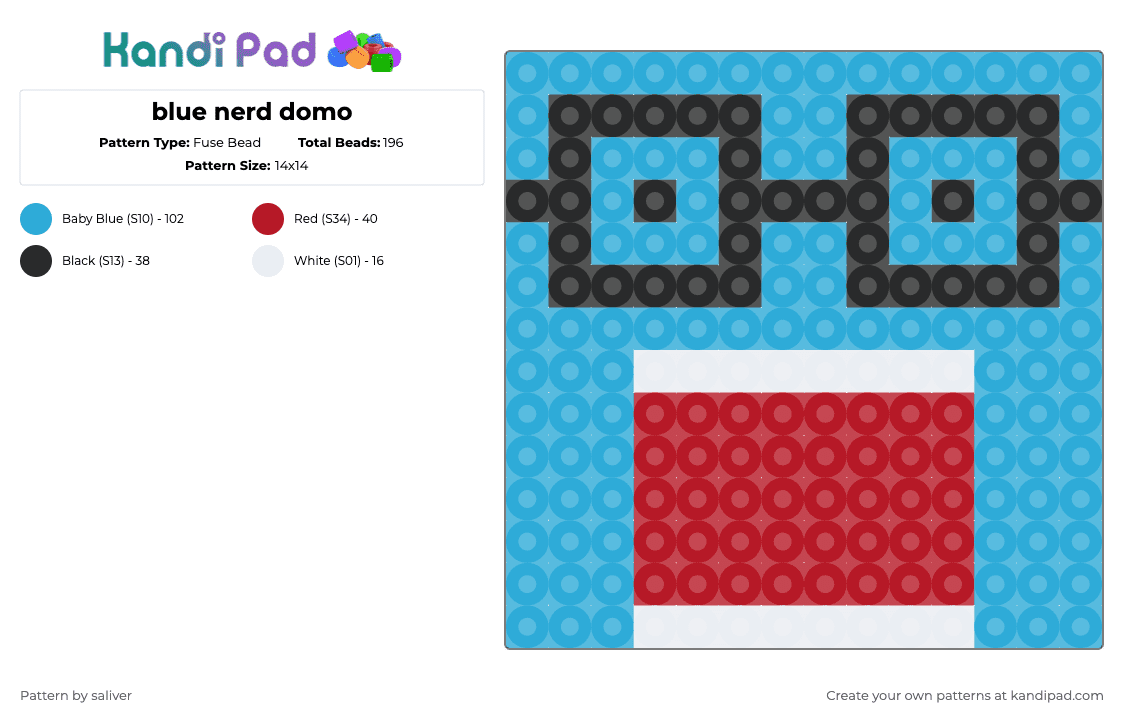 blue nerd domo - Fuse Bead Pattern by saliver on Kandi Pad - light blue,red,domo,nerd domo,blue,baby blue
