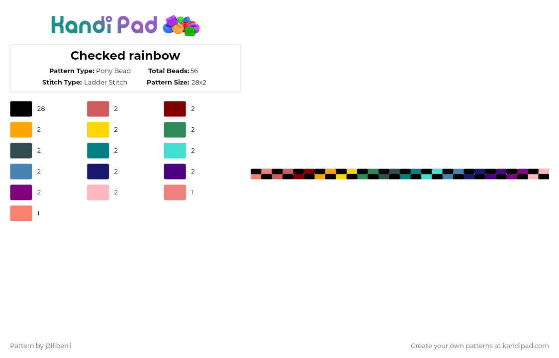 Checked rainbow - Pony Bead Pattern by j3lliberri on Kandi Pad - black,orange,pink,colorful,rainbow,checked