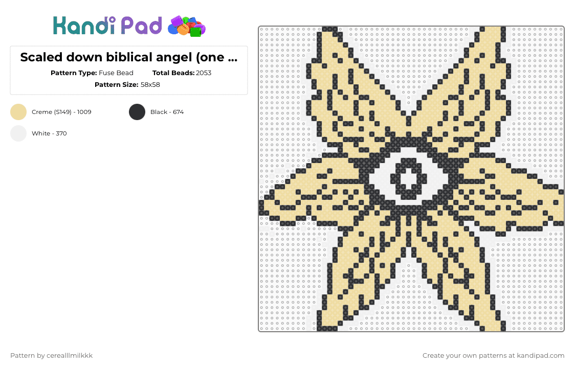 Scaled down biblical angel (one half) - Fuse Bead Pattern by cerealllmilkkk on Kandi Pad - white,beige