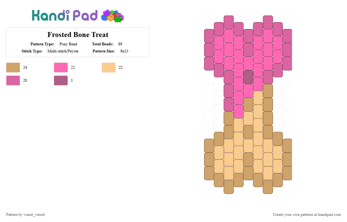 Frosted Bone Treat - Pony Bead Pattern by vomit_vessel on Kandi Pad - pink,beige