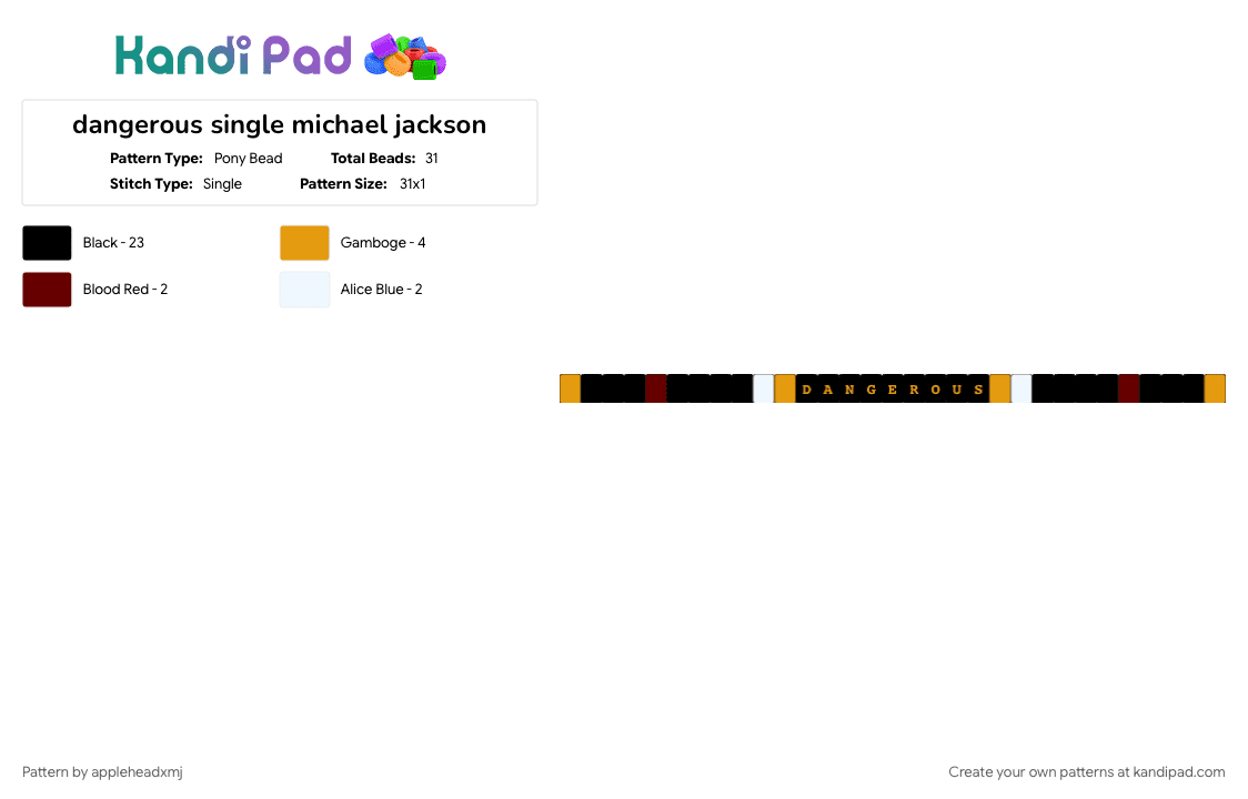dangerous single michael jackson - Pony Bead Pattern by applesd0ll on Kandi Pad - black, brown, orange