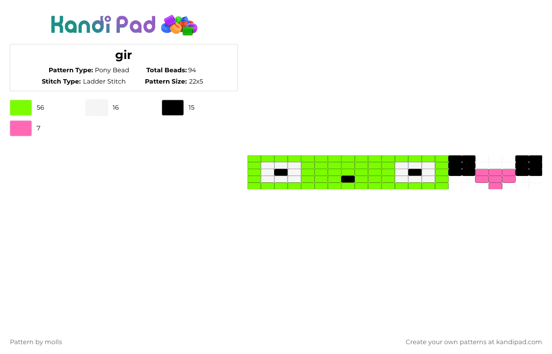 gir - Pony Bead Pattern by molls on Kandi Pad - green
