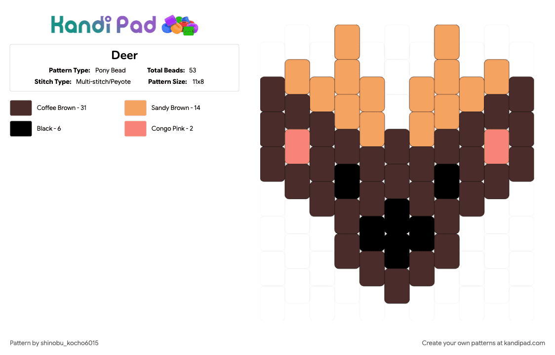Deer - Pony Bead Pattern by shinobu_kocho6015 on Kandi Pad - animal, artemis, brown, deer, orange, to the hunt