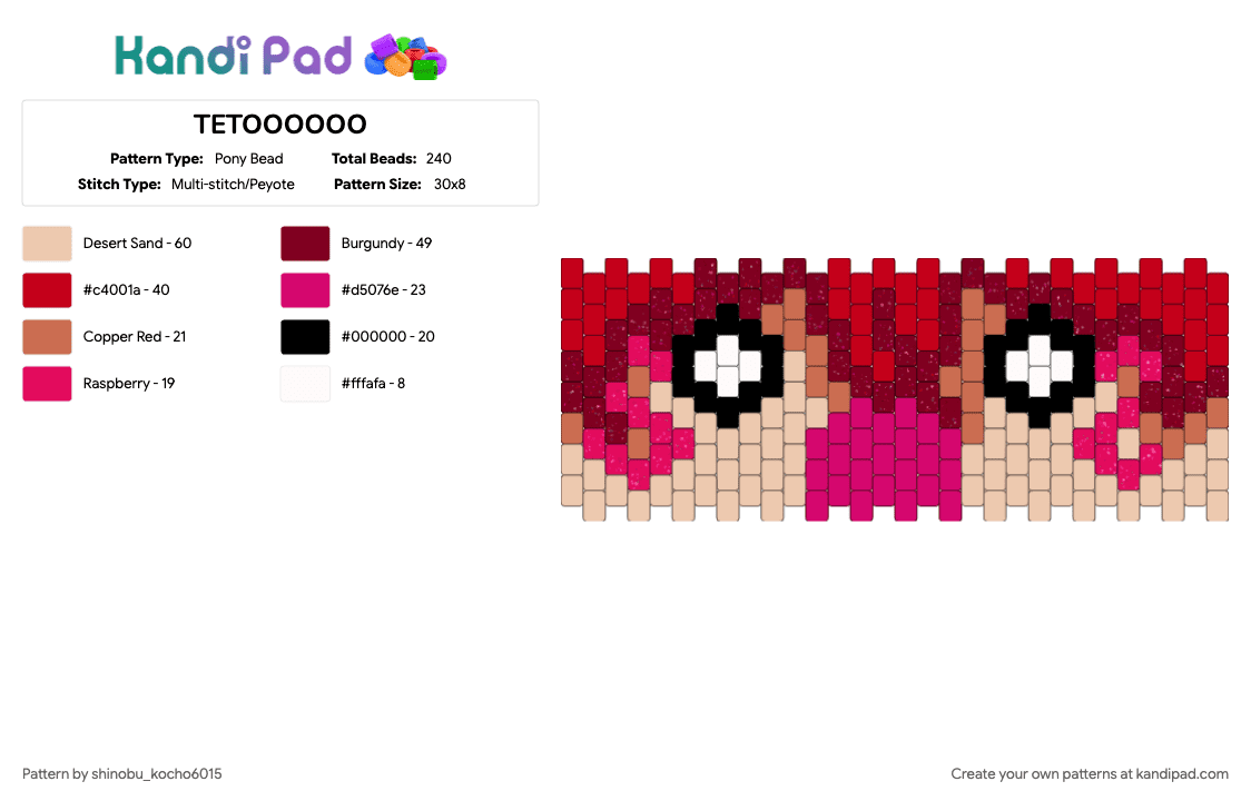 TETOOOOOO - Pony Bead Pattern by shinobu_kocho6015 on Kandi Pad - april 1st, beige, ilovekandi, iloveteto, kasane teto, red, scene, teto, vocaloid, woah its teto