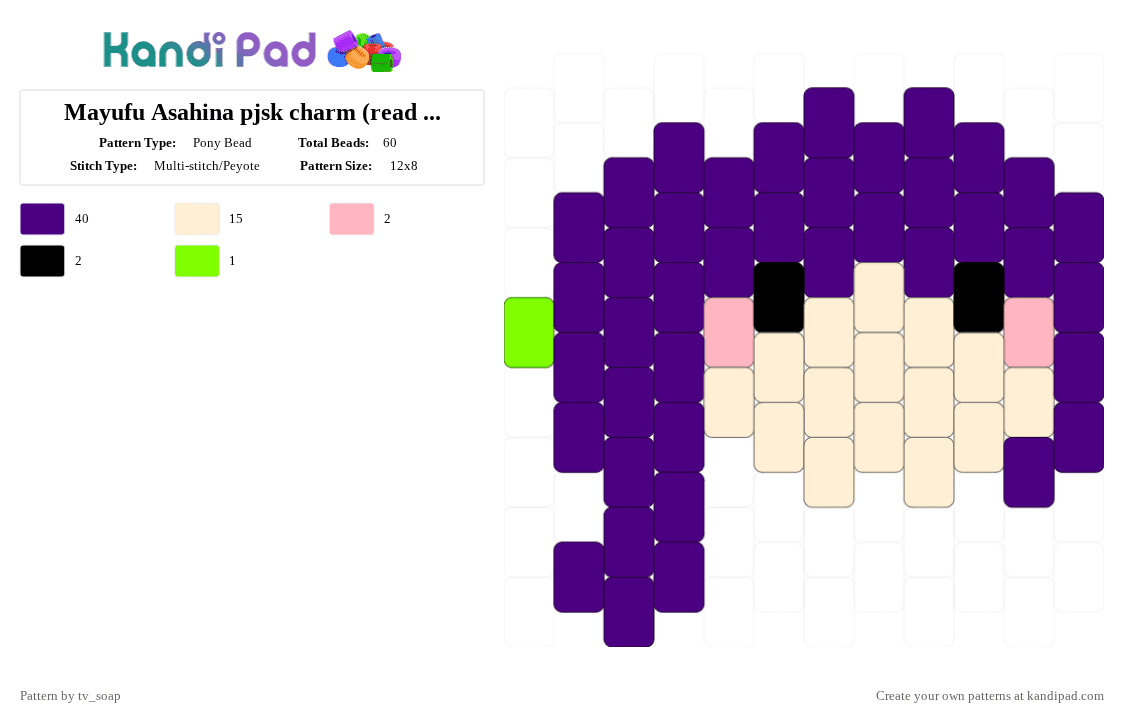 Mayufu Asahina pjsk charm (read desc) - Pony Bead Pattern by tv_soap on Kandi Pad - purple,beige,pjsk,colorful stage,mayufu,mayufu asahina,nightcord