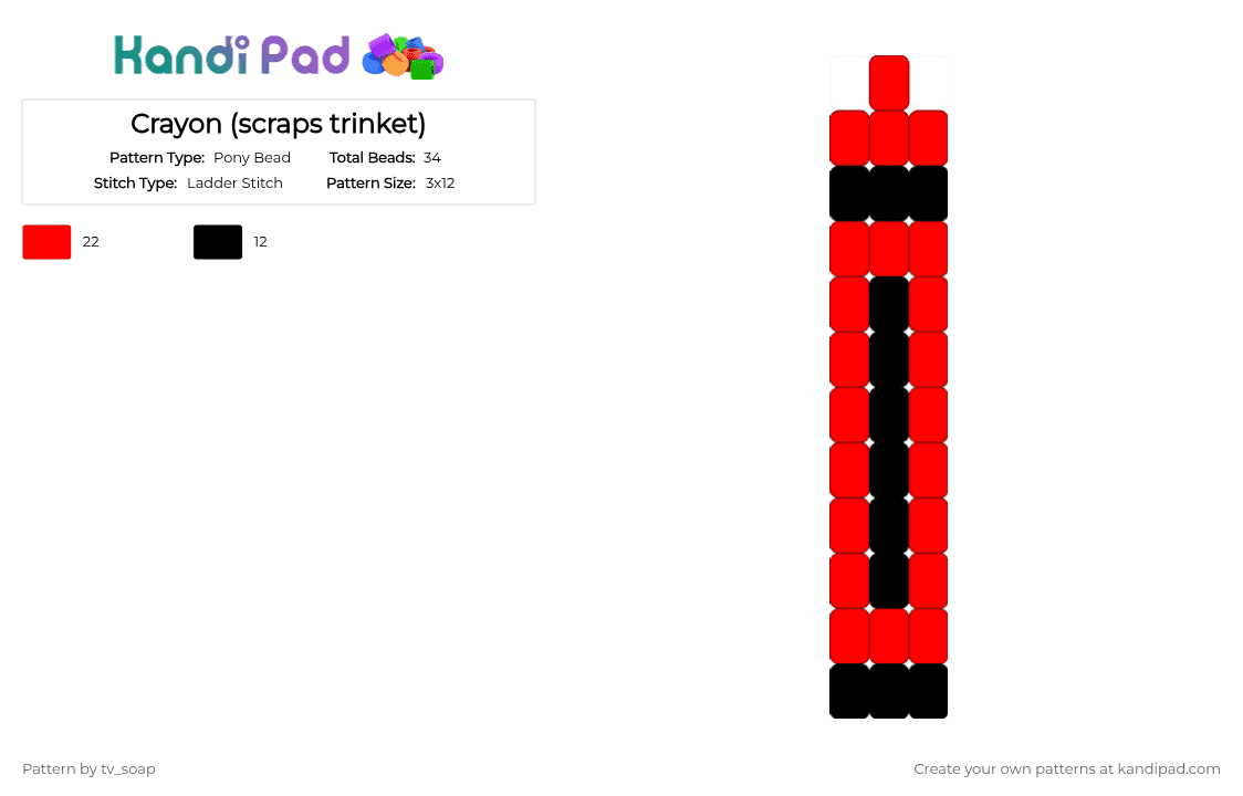 Crayon (scraps trinket) - Pony Bead Pattern by tv_soap on Kandi Pad - red,black