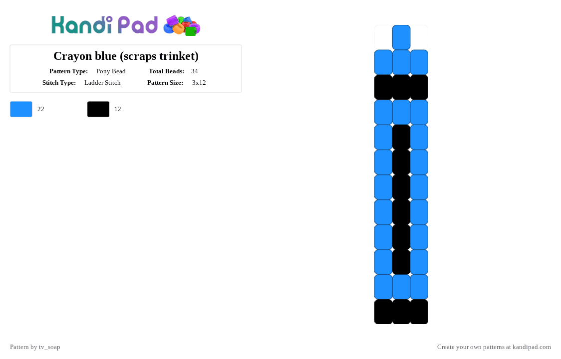 Crayon blue (scraps trinket) - Pony Bead Pattern by tv_soap on Kandi Pad - light blue,black