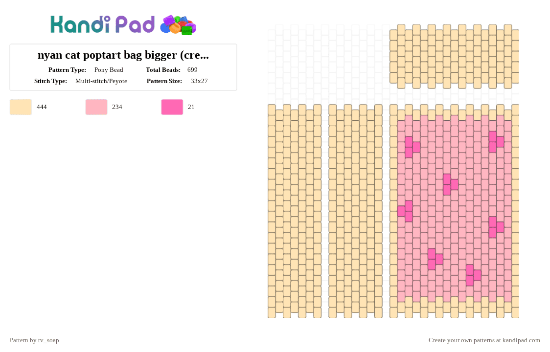 nyan cat poptart bag bigger (cred to muffncaek) - Pony Bead Pattern by tv_soap on Kandi Pad - beige,pink,poptart,nyan cat,muffncaek,not mine,sizing and correct measurement