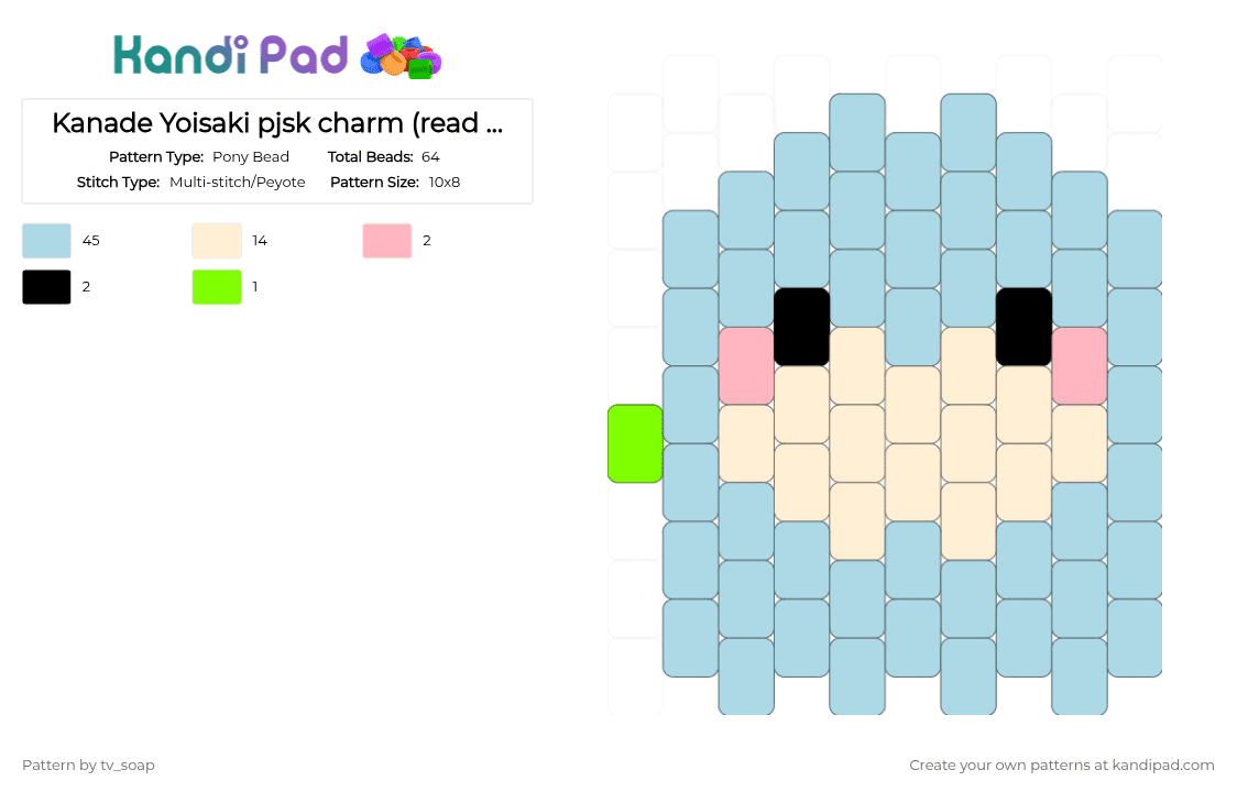 Kanade Yoisaki pjsk charm (read desc) - Pony Bead Pattern by tv_soap on Kandi Pad - light blue,nightcord,kanade,kanade yoisaki,pjsk,colorful stage