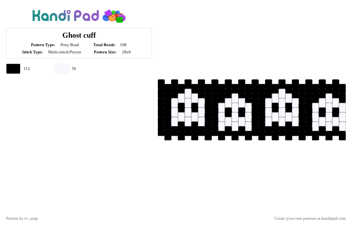 Ghost cuff - Pony Bead Pattern by tv_soap on Kandi Pad - black,white,ghost,spoopy
