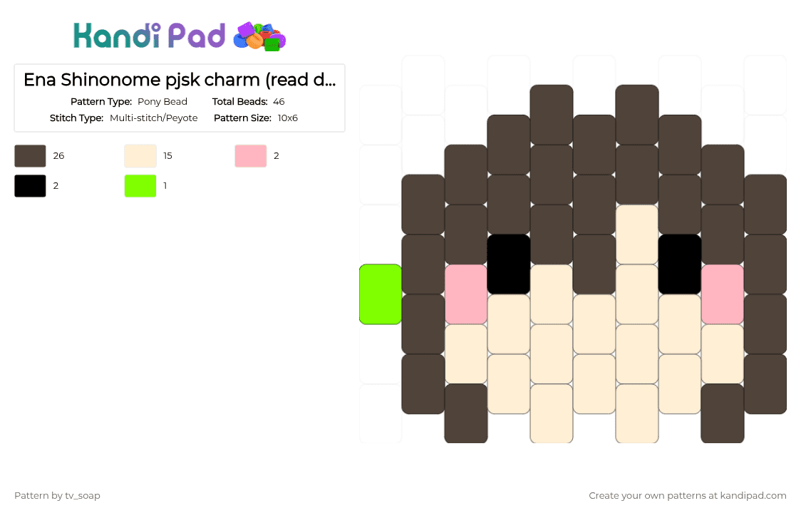 Ena Shinonome pjsk charm (read desc) - Pony Bead Pattern by tv_soap on Kandi Pad - brown,beige,pjsk,colorful stage,nightcord,ena,ena shinonome