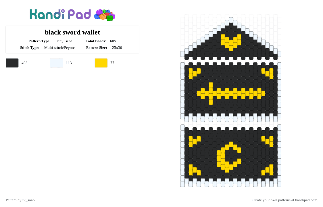 black sword wallet - Pony Bead Pattern by tv_soap on Kandi Pad - black, fancy, gift, sword, wallet, white, wip, yellow