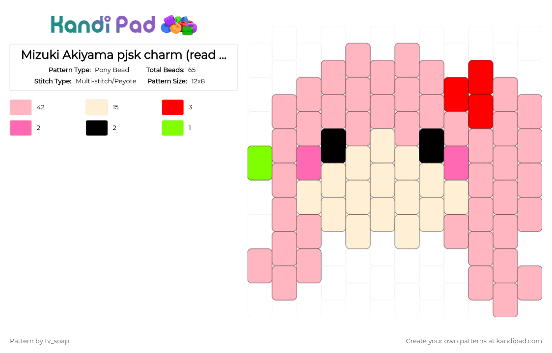 Mizuki Akiyama pjsk charm (read desc) - Pony Bead Pattern by tv_soap on Kandi Pad - pink,beige,pjsk,colorful stage,mizuki,nightcord,mizuki akiyama,transwoman
